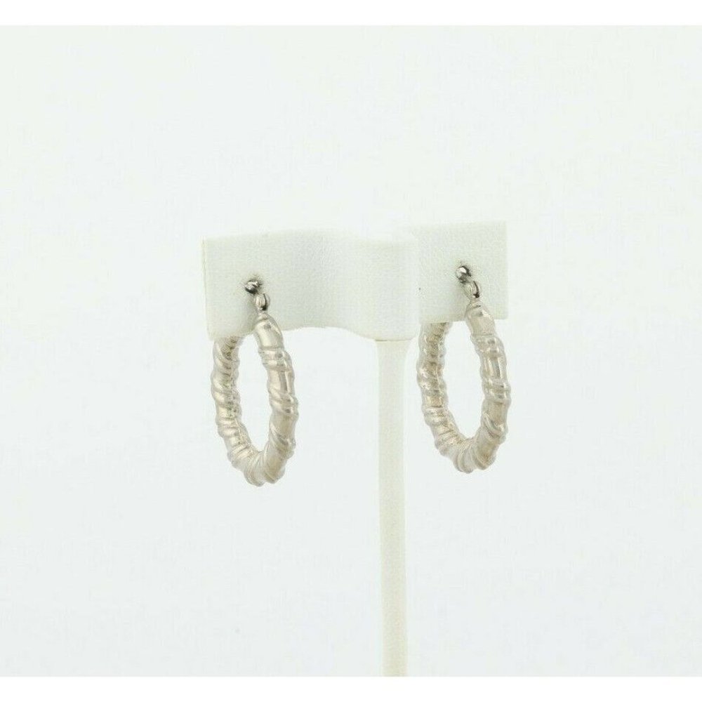 Sterling Silver Textured Hoop Earrings - Picture 4 of 7